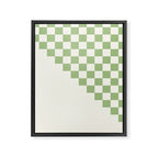 Checkerboard Half Diagonal Check Pattern in Light Sage Green and Cream Framed Canvas Print Gallery Image 8