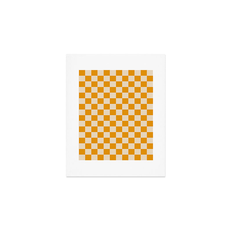 Checkerboard Mini Check Checked Pattern in Honey Mustard and Cream Art Print Gallery Image 1