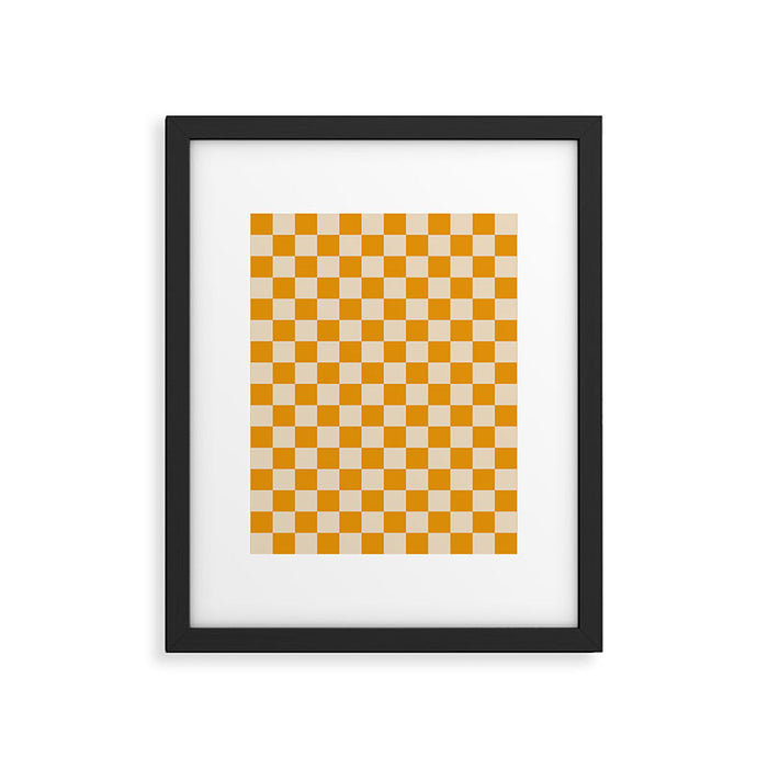 Checkerboard Mini Check Checked Pattern in Honey Mustard and Cream Framed Art Print Gallery Image 1
