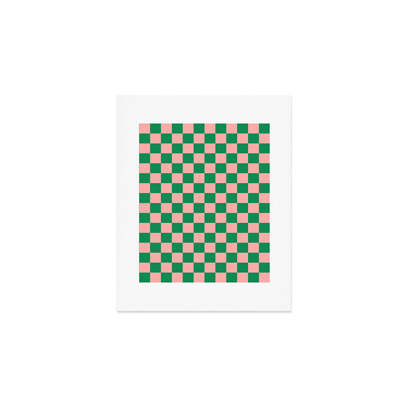 Checkerboard Mini Check Checkered Pattern Green and Pink Art Print Gallery Image 1