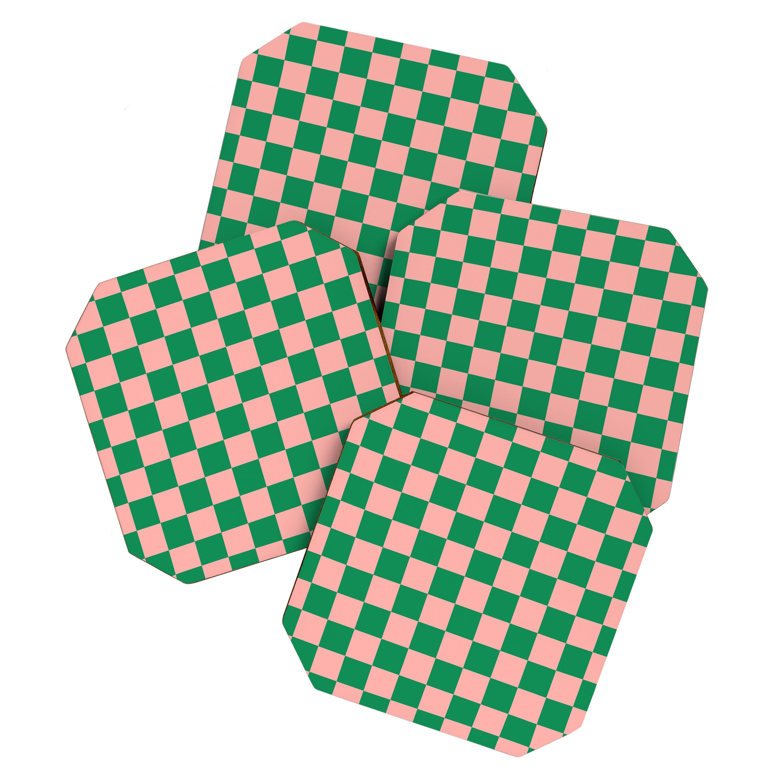 Checkerboard Mini Check Checkered Pattern Green and Pink Coaster Gallery Image 1