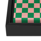 Checkerboard Mini Check Checkered Pattern Green and Pink Framed Canvas Print Gallery Image 3