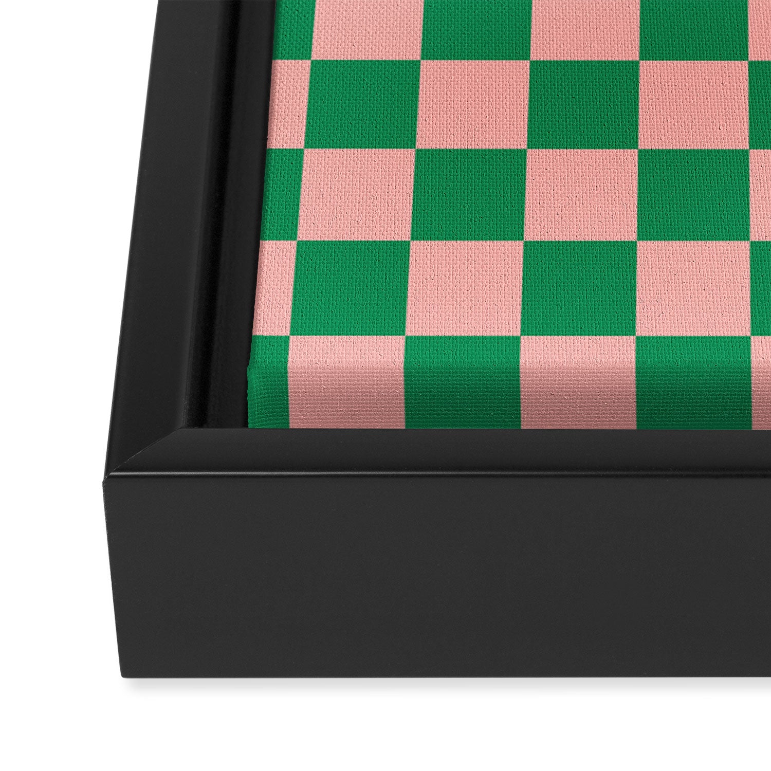 Checkerboard Mini Check Checkered Pattern Green and Pink Framed Canvas Print Gallery Image 3