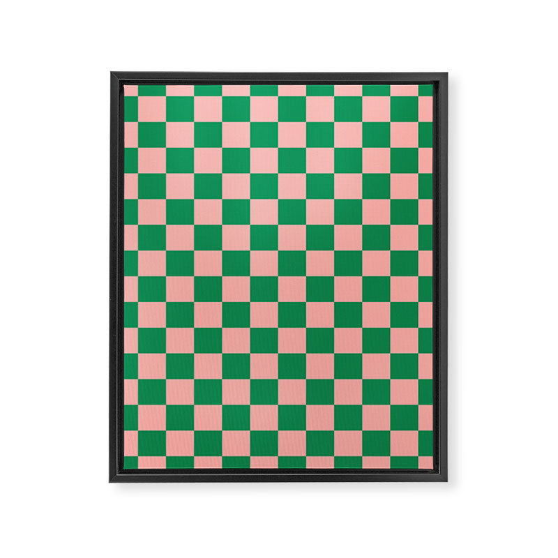 Checkerboard Mini Check Checkered Pattern Green and Pink Framed Canvas Print Gallery Image 8