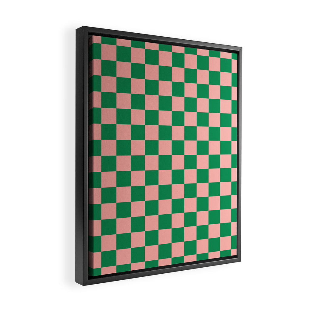 Checkerboard Mini Check Checkered Pattern Green and Pink Framed Canvas Print Gallery Image 2