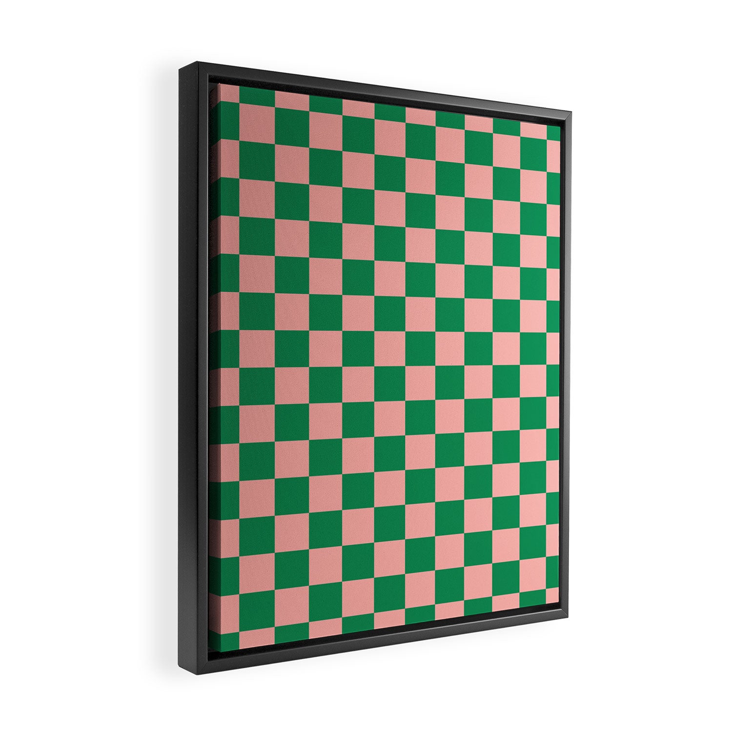 Checkerboard Mini Check Checkered Pattern Green and Pink Framed Canvas Print Gallery Image 2
