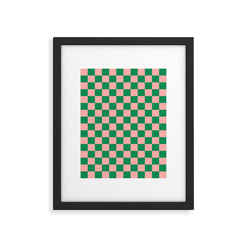 Checkerboard Mini Check Checkered Pattern Green and Pink Framed Art Print Gallery Image 6