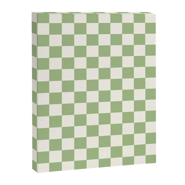 Checkerboard Mini Check Checkered Pattern Light Sage Green and Cream Canvas Print Gallery Image 1