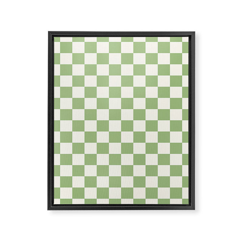 Checkerboard Mini Check Checkered Pattern Light Sage Green and Cream Framed Canvas Print Gallery Image 8