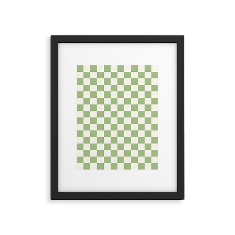 Checkerboard Mini Check Checkered Pattern Light Sage Green and Cream Framed Art Print Gallery Image 6