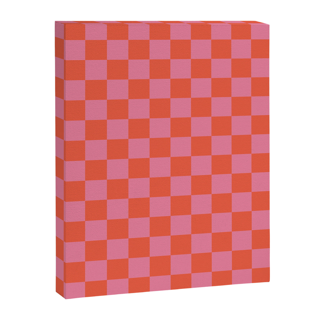 Checkerboard Mini Check Pattern in Hot Pink and Red Orange Canvas Print Gallery Image 8