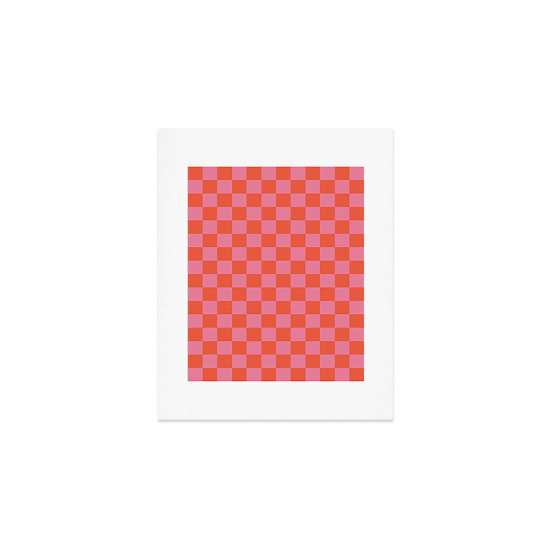 Checkerboard Mini Check Pattern in Hot Pink and Red Orange Art Print Gallery Image 1
