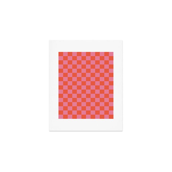 Checkerboard Mini Check Pattern in Hot Pink and Red Orange Art Print Gallery Image 1