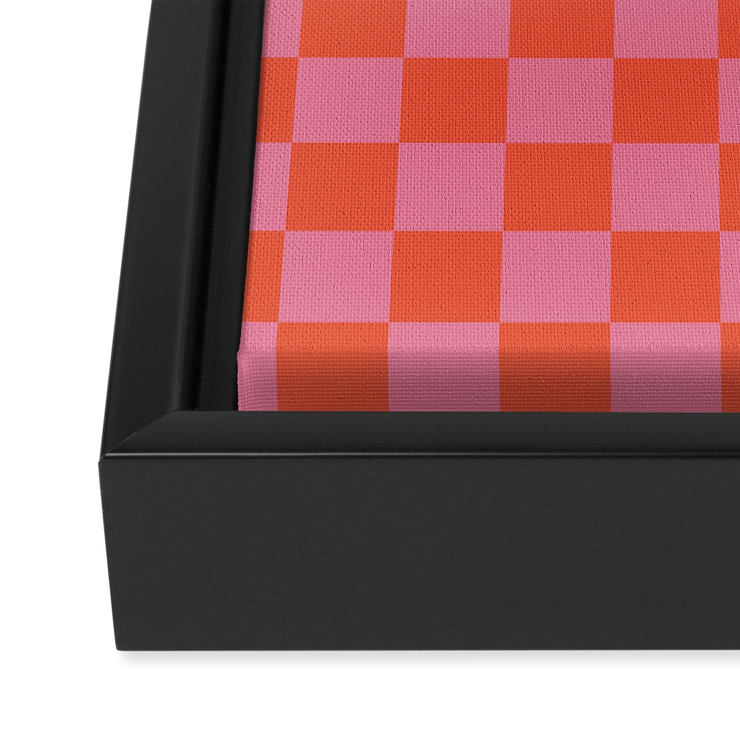 Checkerboard Mini Check Pattern in Hot Pink and Red Orange Framed Canvas Print Gallery Image 3