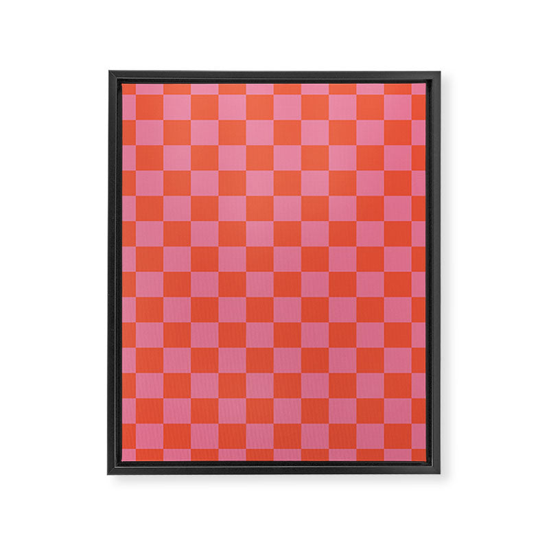Checkerboard Mini Check Pattern in Hot Pink and Red Orange Framed Canvas Print Gallery Image 8