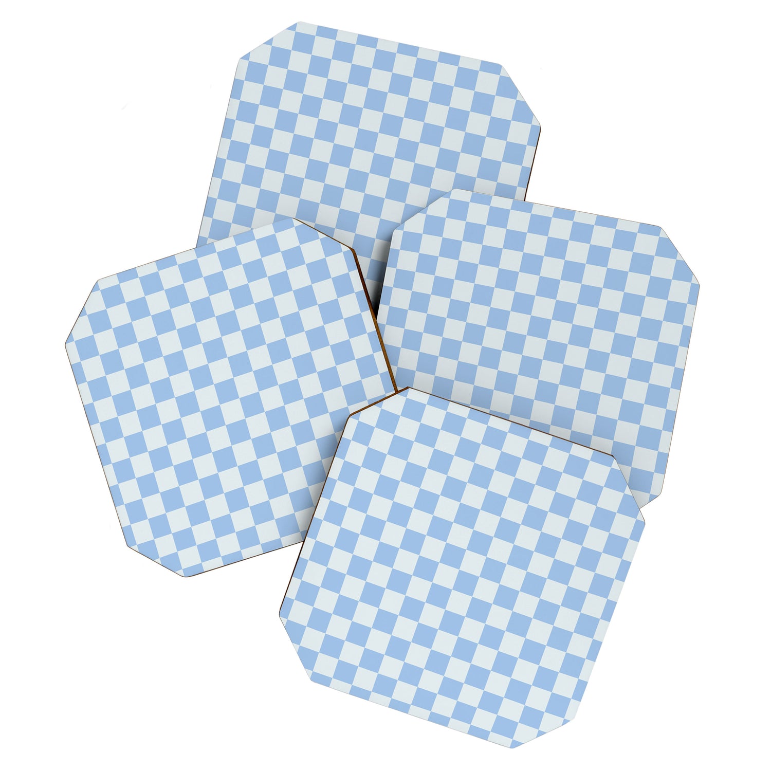Checkerboard Mini Check Pattern in Powder Blue Coaster Gallery Image 1
