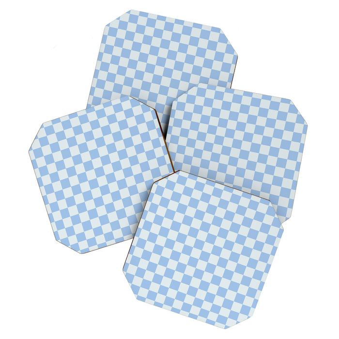 Checkerboard Mini Check Pattern in Powder Blue Coaster Gallery Image 1