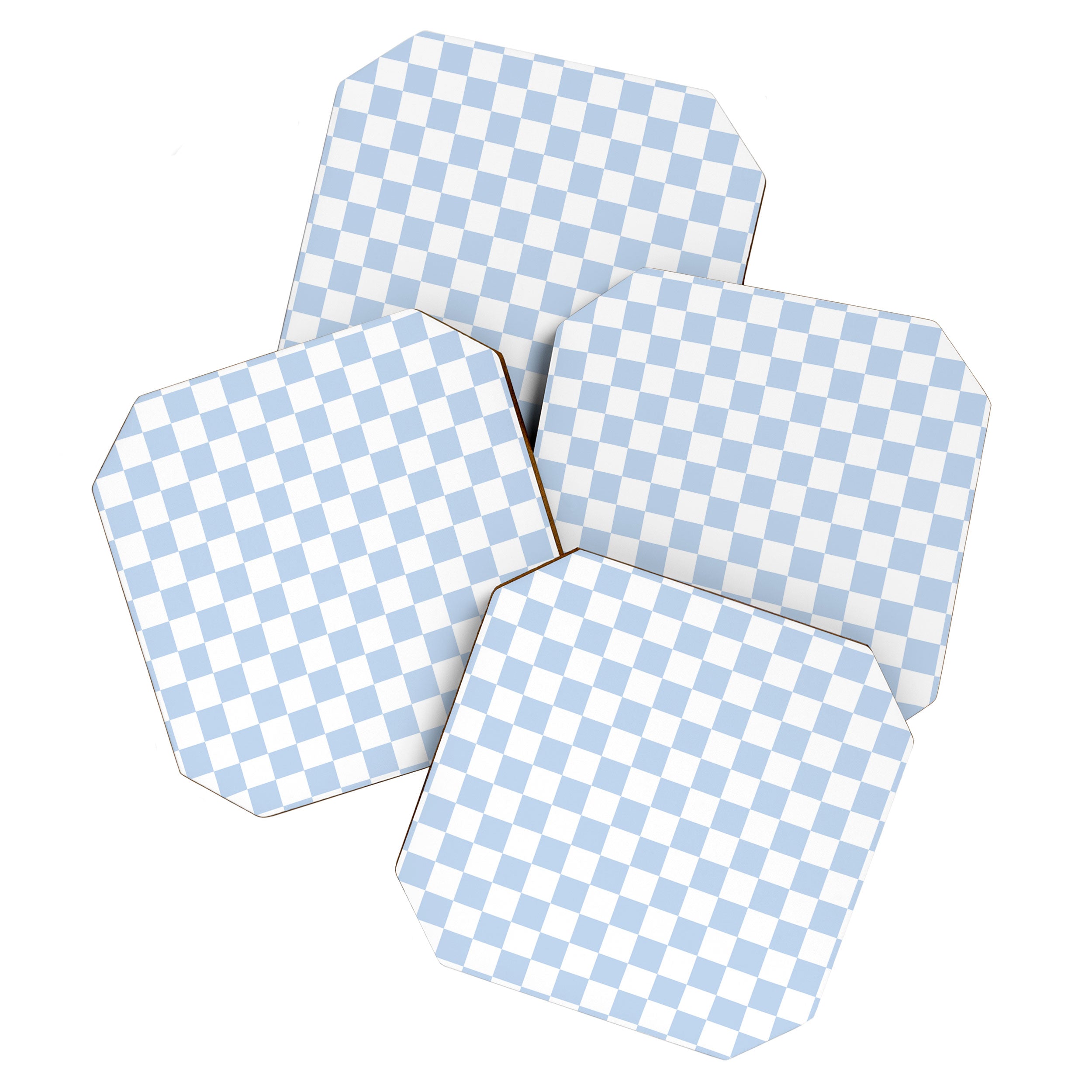Checkerboard Mini Check Pattern in Baby Blue and White Coaster Gallery Image 1