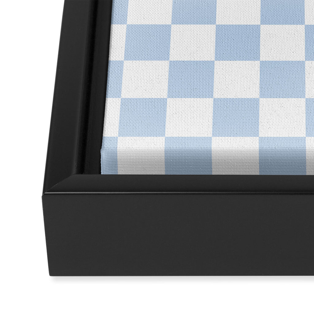 Checkerboard Mini Check Pattern in Baby Blue and White Framed Canvas Print Gallery Image 3