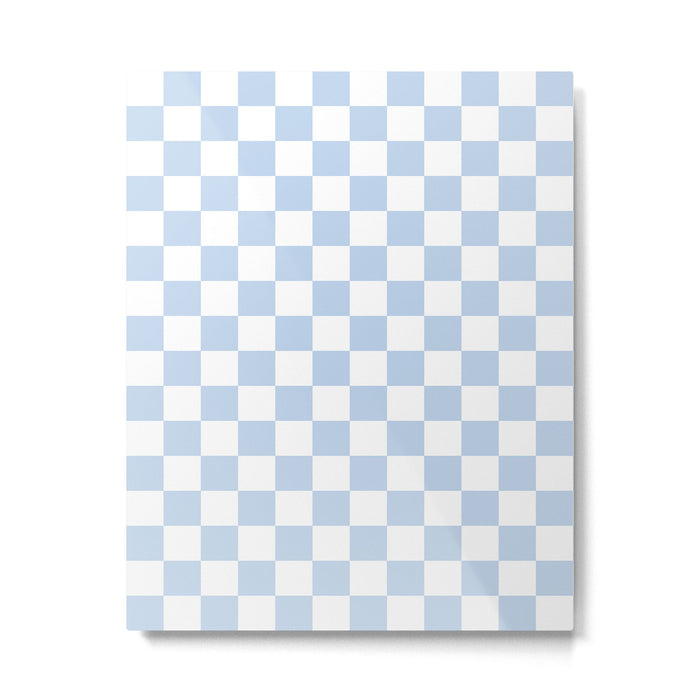 Checkerboard Mini Check Pattern in Baby Blue and White Metal Print Gallery Image 1