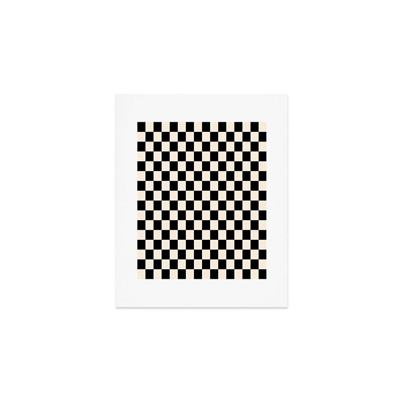 Checkerboard Mini Check Pattern in Black and Almond Cream Art Print Gallery Image 1