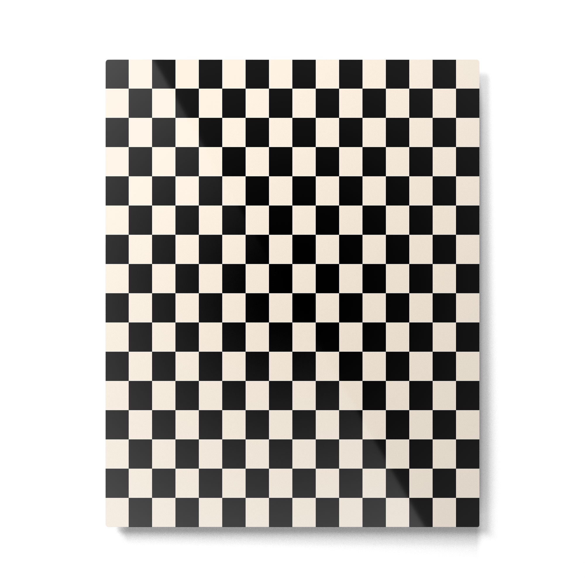 Checkerboard Mini Check Pattern in Black and Almond Cream Metal Print Gallery Image 6