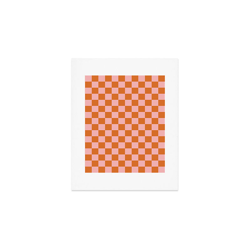Checkerboard Mini Check Pattern in Pink and Orange Art Print Gallery Image 1