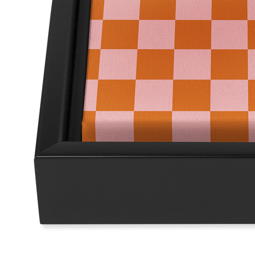 Checkerboard Mini Check Pattern in Pink and Orange Framed Canvas Print Gallery Image 3
