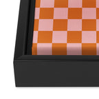 Checkerboard Mini Check Pattern in Pink and Orange Framed Canvas Print Gallery Image 3