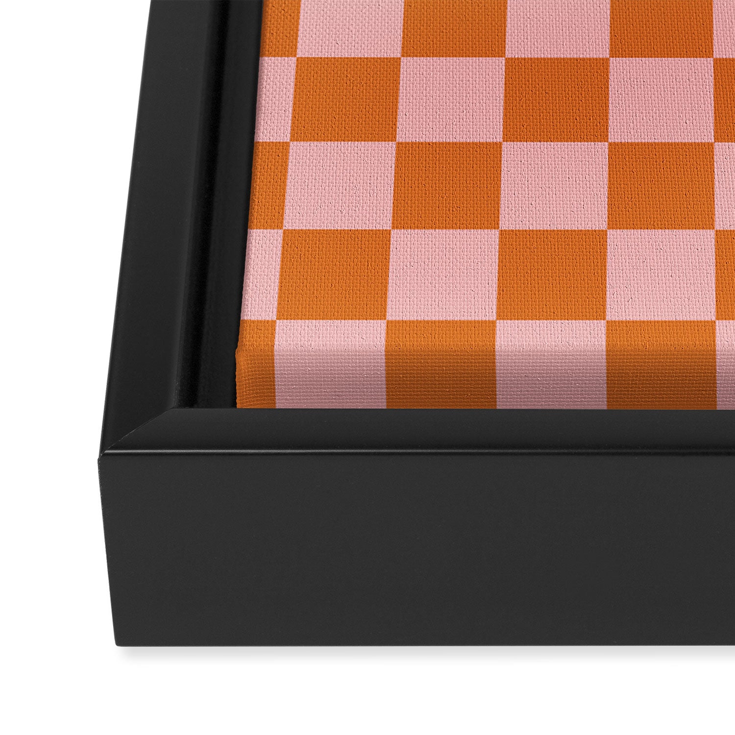 Checkerboard Mini Check Pattern in Pink and Orange Framed Canvas Print Gallery Image 3