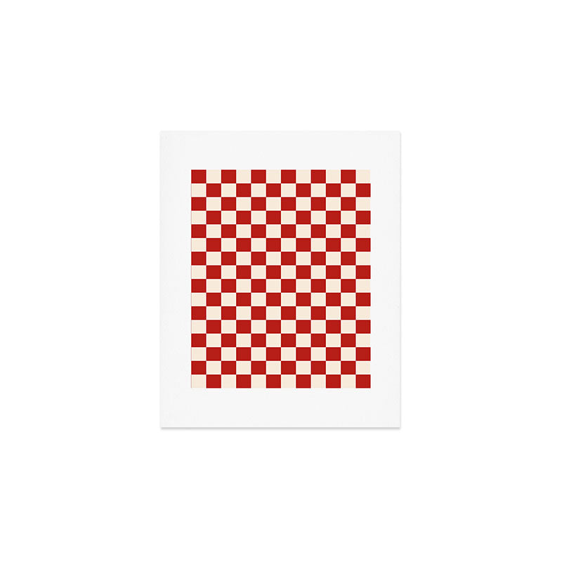 Checkerboard Mini Check Pattern in Retro Red and Cream Art Print Gallery Image 1