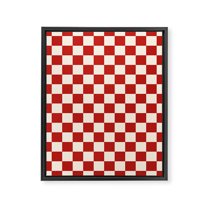 Checkerboard Mini Check Pattern in Retro Red and Cream Framed Canvas Print Gallery Image 1