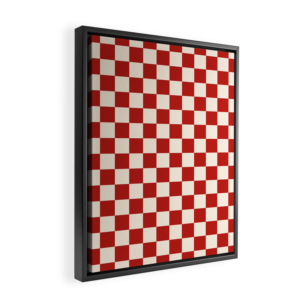 Checkerboard Mini Check Pattern in Retro Red and Cream Framed Canvas Print Gallery Image 2