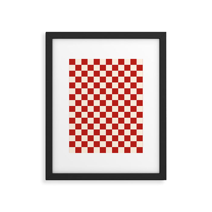 Checkerboard Mini Check Pattern in Retro Red and Cream Framed Art Print Gallery Image 1