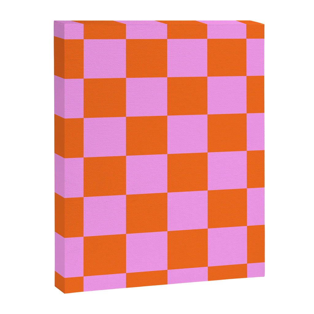Checkerboard Retro Check Geometric Checked Pattern in Bright Orange and Pink Canvas Print Gallery Image 8