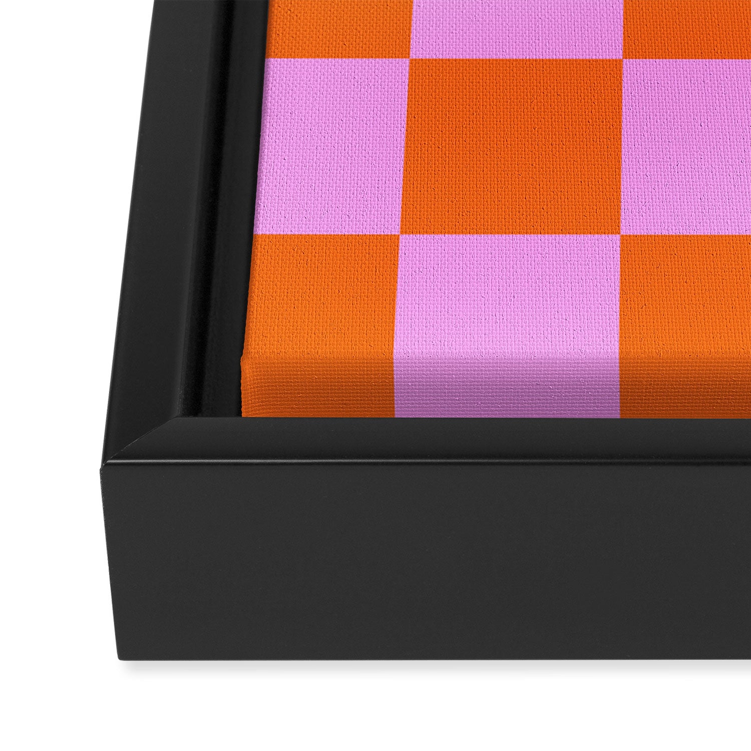 Checkerboard Retro Check Geometric Checked Pattern in Bright Orange and Pink Framed Canvas Print Gallery Image 3