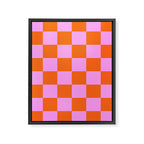 Checkerboard Retro Check Geometric Checked Pattern in Bright Orange and Pink Framed Canvas Print Gallery Image 8