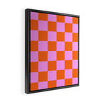 Checkerboard Retro Check Geometric Checked Pattern in Bright Orange and Pink Framed Canvas Print Gallery Image 2