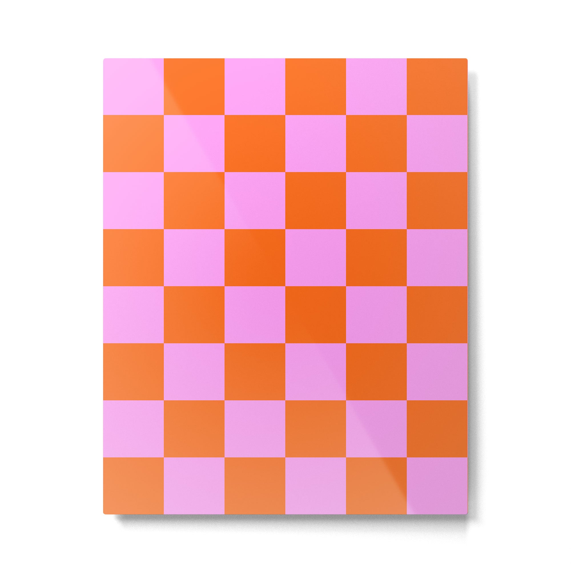 Checkerboard Retro Check Geometric Checked Pattern in Bright Orange and Pink Metal Print Gallery Image 6