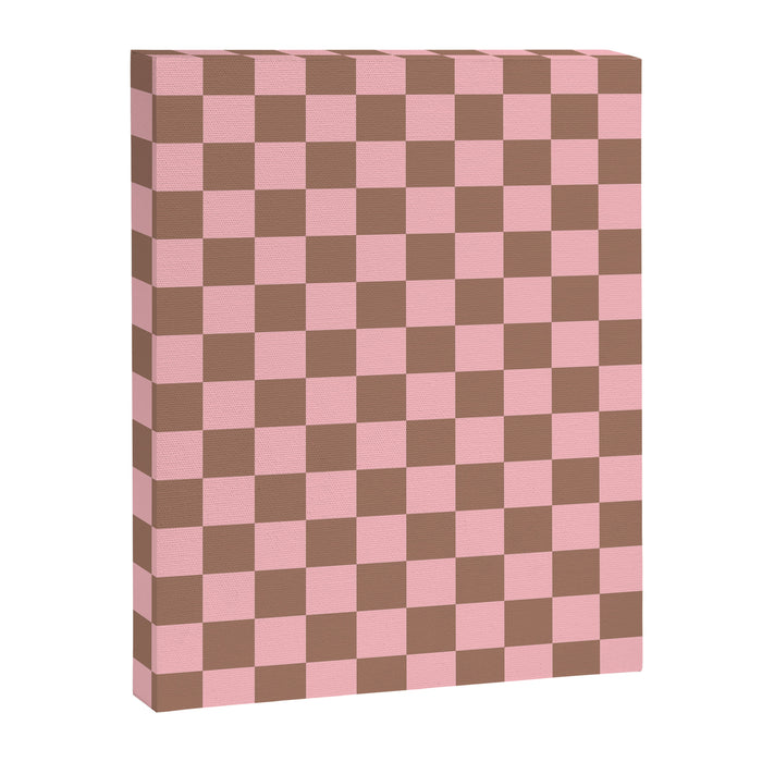 Checkered Check Checkerboard Pattern in Mocha Brown and Light Pink Canvas Print Gallery Image 1