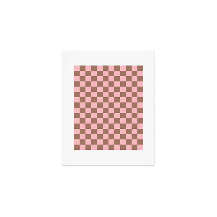 Checkered Check Checkerboard Pattern in Mocha Brown and Light Pink Art Print Gallery Image 1
