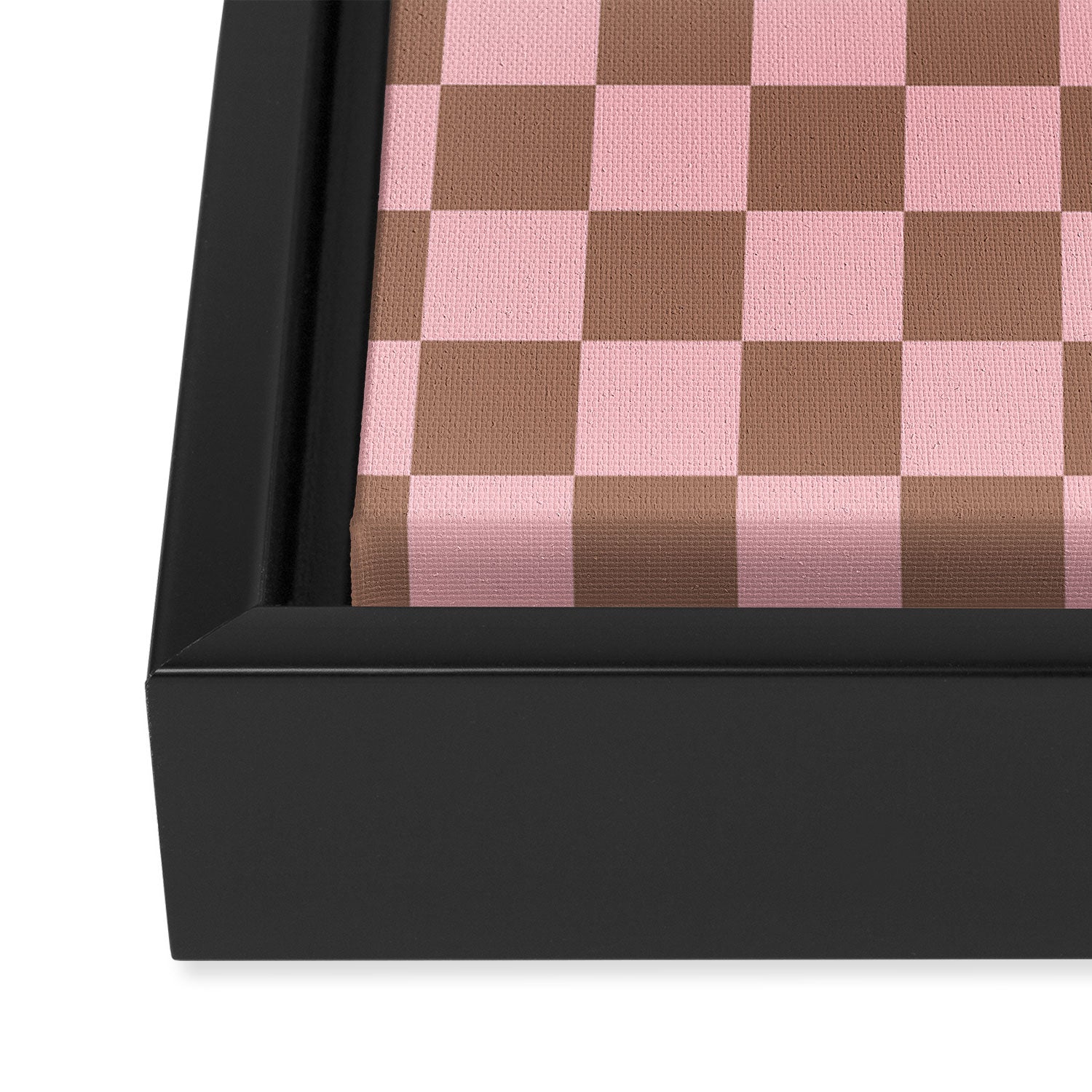 Checkered Check Checkerboard Pattern in Mocha Brown and Light Pink Framed Canvas Print Gallery Image 3