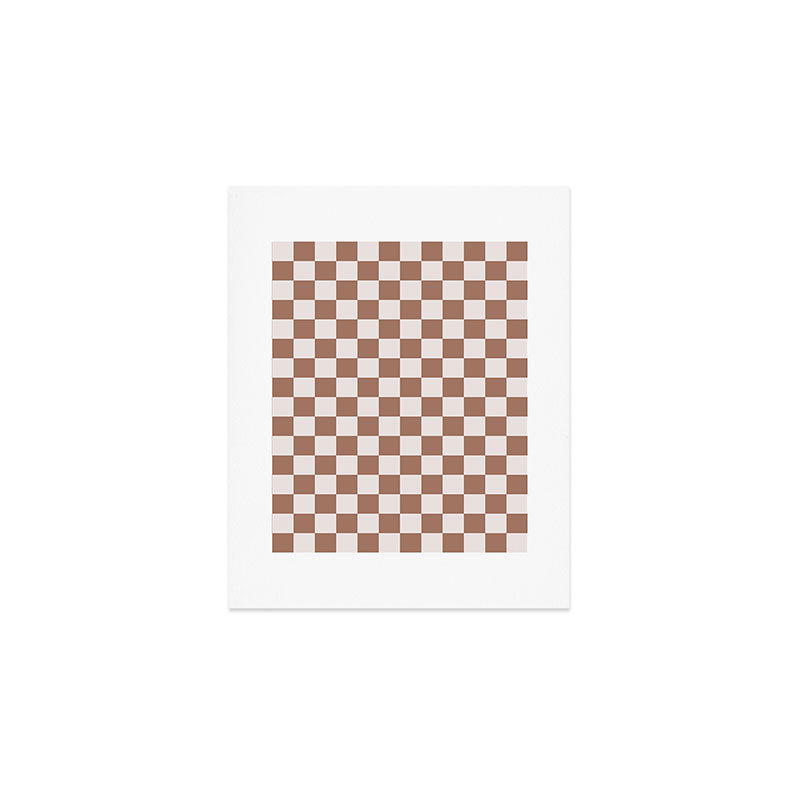 Checkered Check Checkerboard Pattern in Mocha Brown Art Print Gallery Image 1