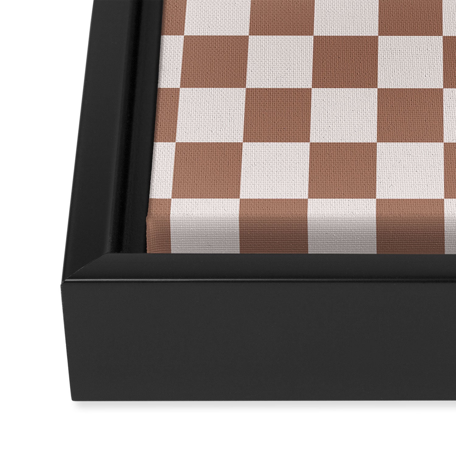 Checkered Check Checkerboard Pattern in Mocha Brown Framed Canvas Print Gallery Image 3