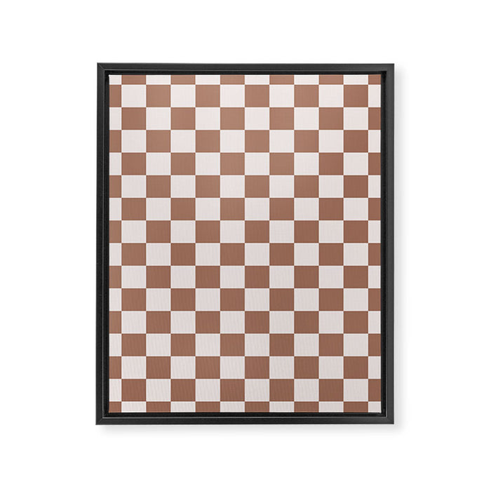 Checkered Check Checkerboard Pattern in Mocha Brown Framed Canvas Print Gallery Image 1