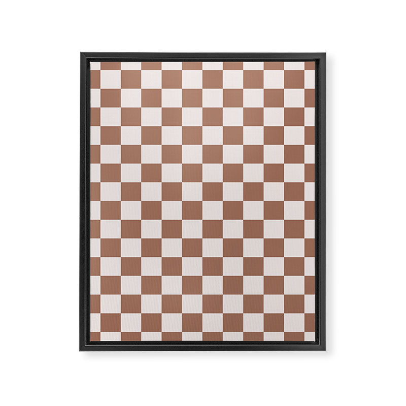 Checkered Check Checkerboard Pattern in Mocha Brown Framed Canvas Print Gallery Image 8