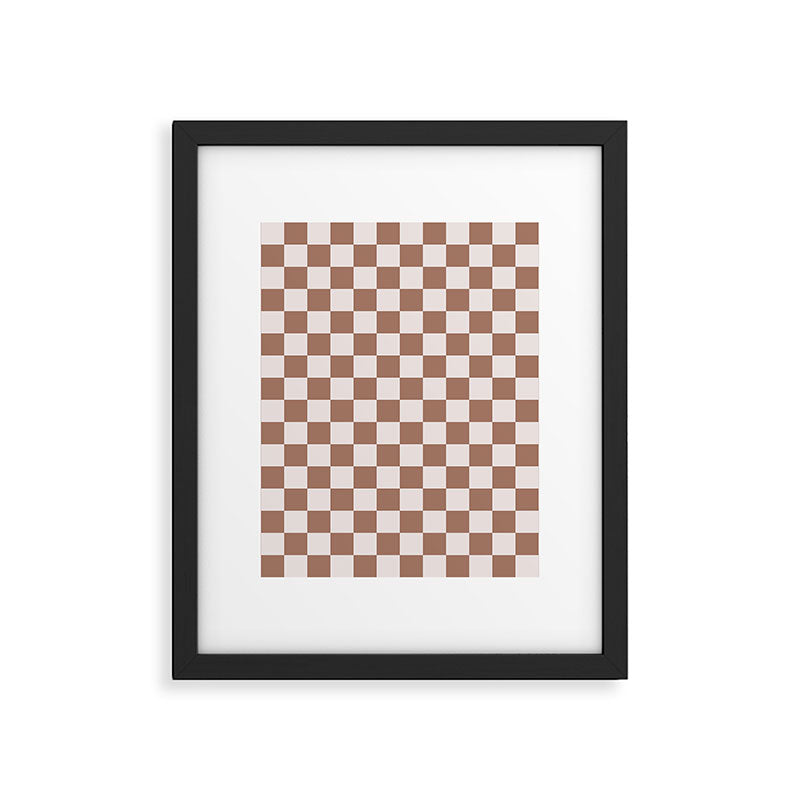 Checkered Check Checkerboard Pattern in Mocha Brown Framed Art Print Gallery Image 6