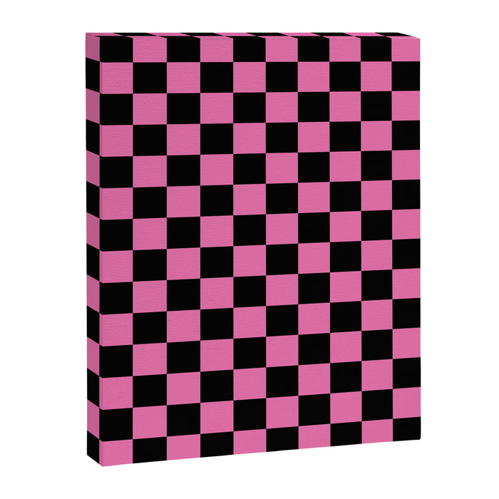 Checkered Checked Check Retro Pattern in Hot Pink and Black Canvas Print Gallery Image 1
