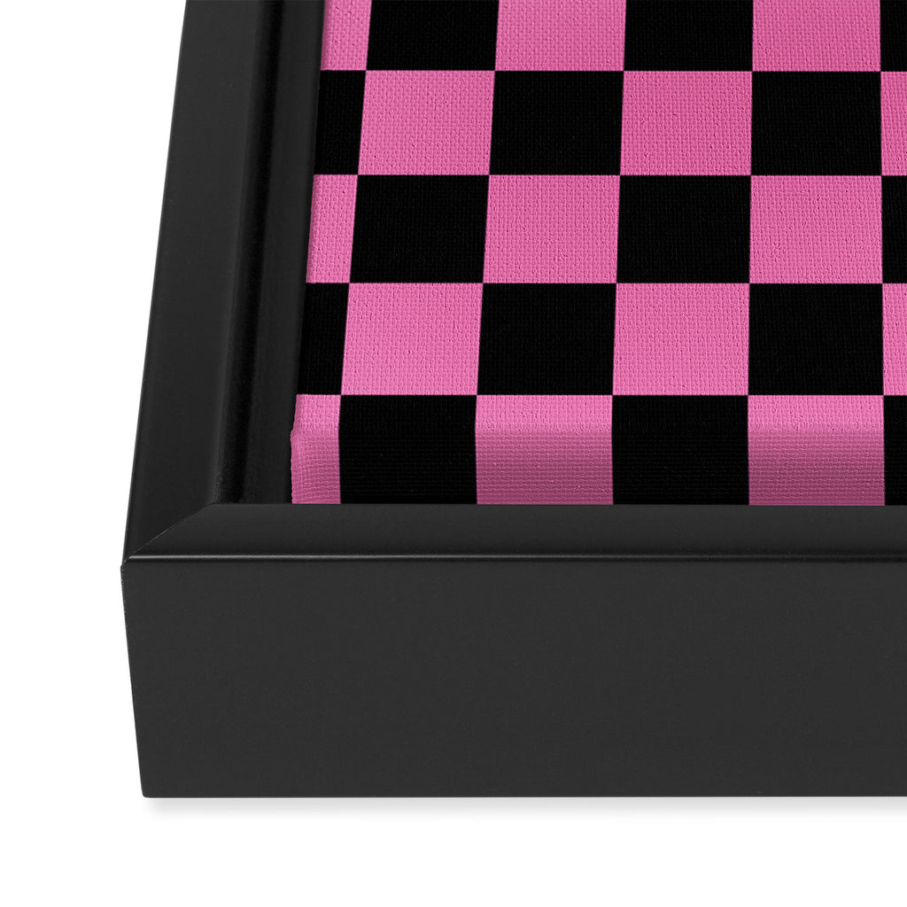 Checkered Checked Check Retro Pattern in Hot Pink and Black Framed Canvas Print Gallery Image 3