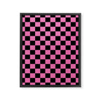 Checkered Checked Check Retro Pattern in Hot Pink and Black Framed Canvas Print Gallery Image 8